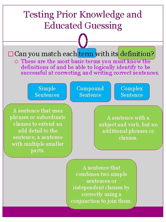 Testing Prior Knowledge and Educated Guessing � Can you match each term with its