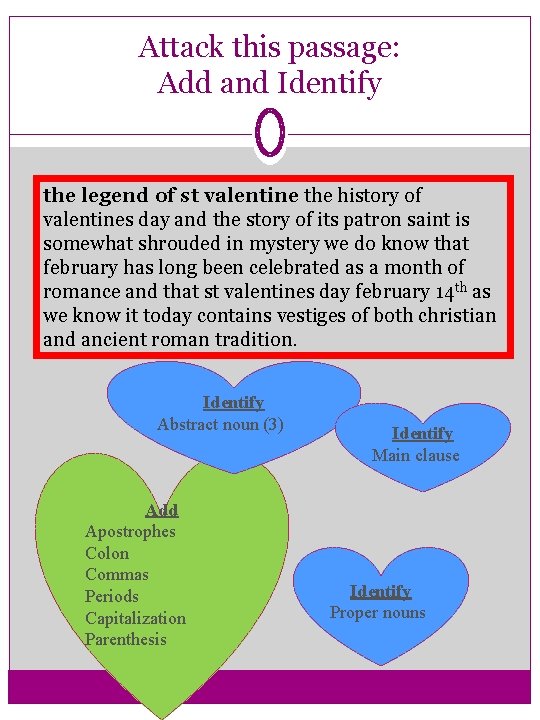 Attack this passage: Add and Identify the legend of st valentine the history of