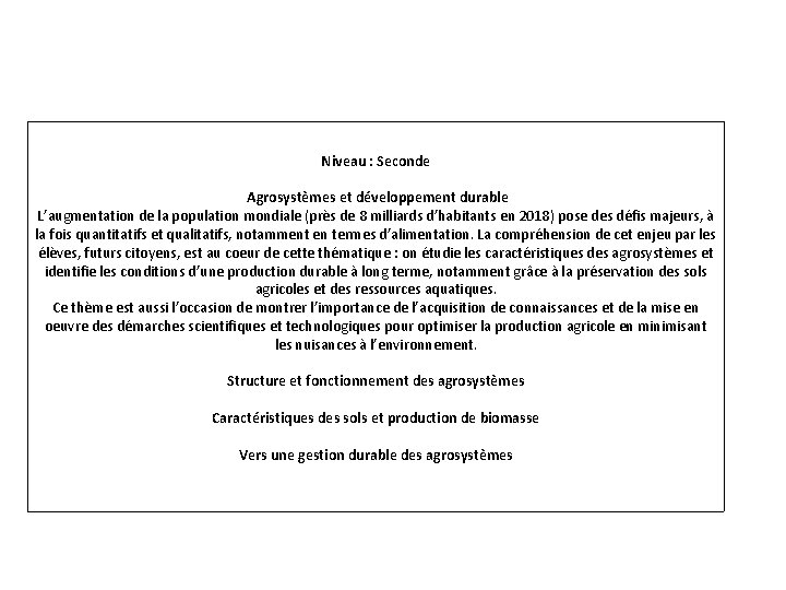 Niveau : Seconde Agrosystèmes et développement durable L’augmentation de la population mondiale (près de