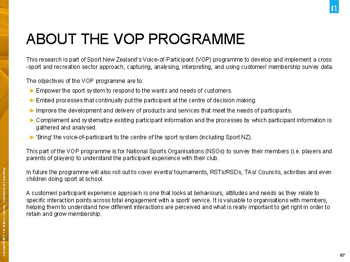 ABOUT THE VOP PROGRAMME This research is part of Sport New Zealand’s Voice-of-Participant (VOP)