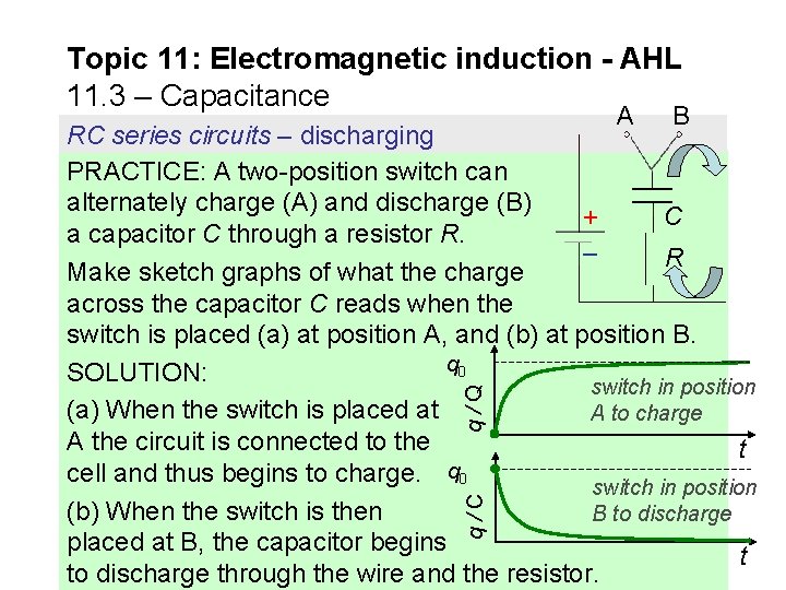 Topic 11: Electromagnetic induction - AHL 11. 3 – Capacitance A B q/C q/Q