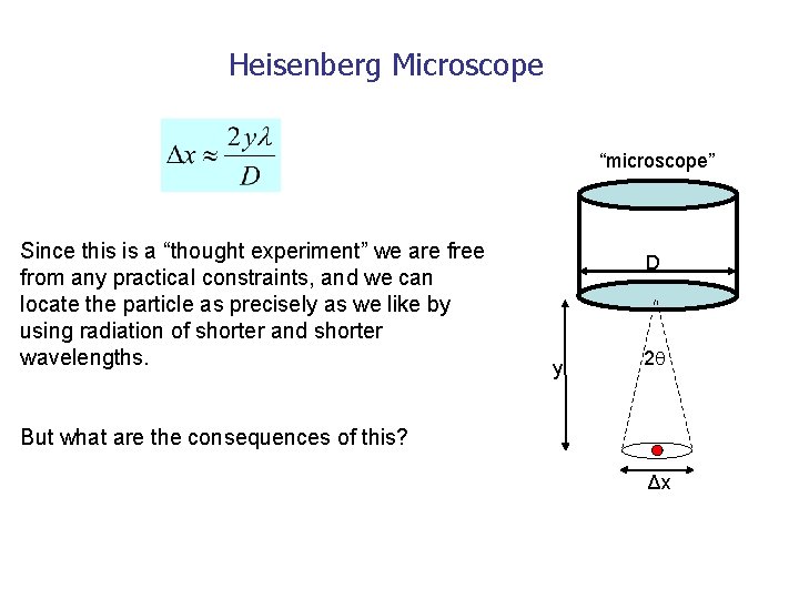 Heisenberg Microscope “microscope” Since this is a “thought experiment” we are free from any