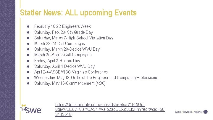 Statler News: ALL upcoming Events ● ● ● February 16 -22 -Engineers Week Saturday,