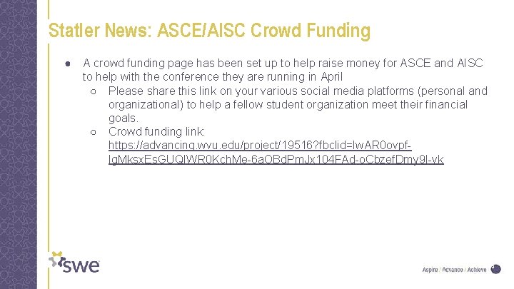 Statler News: ASCE/AISC Crowd Funding ● A crowd funding page has been set up