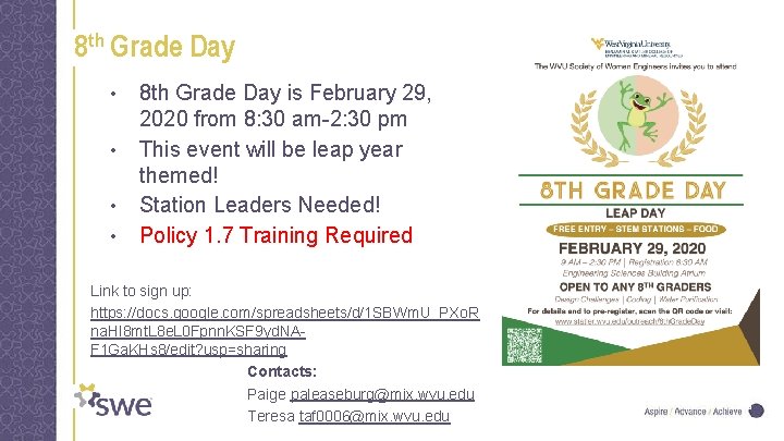 8 th Grade Day • • 8 th Grade Day is February 29, 2020