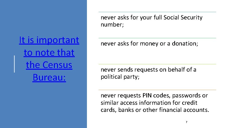 never asks for your full Social Security number; It is important to note that