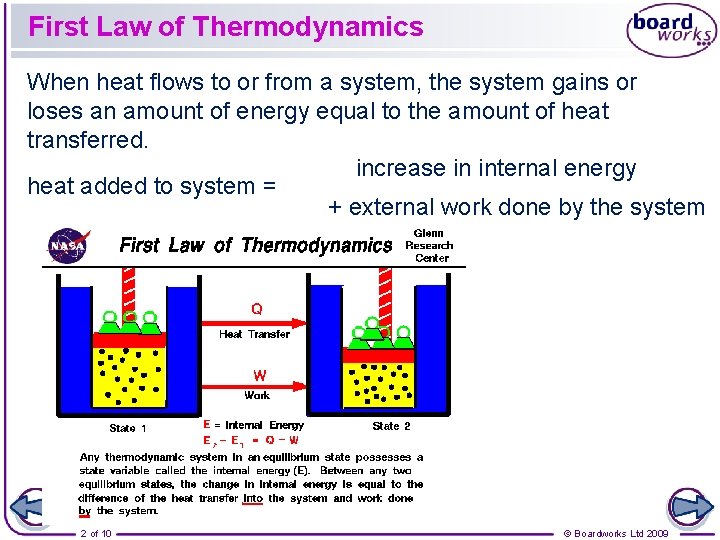 First Law of Thermodynamics When heat flows to or from a system, the system