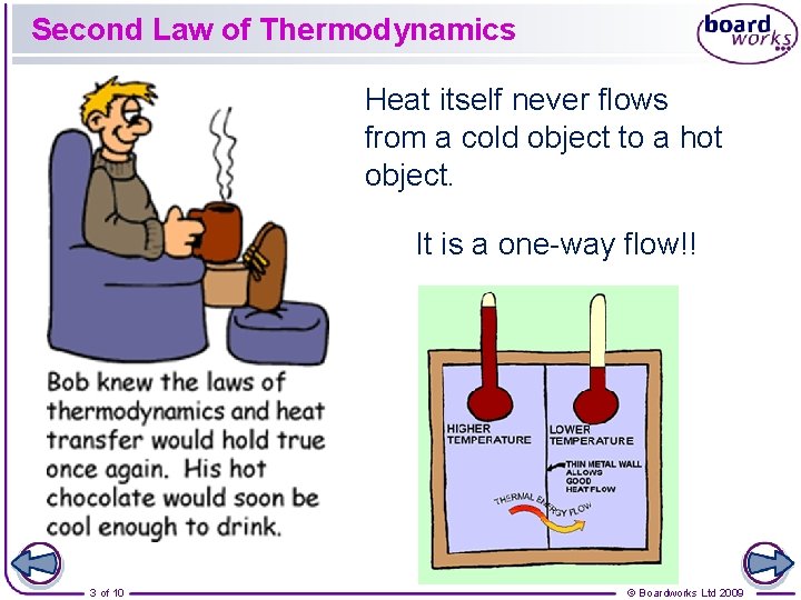 Second Law of Thermodynamics Heat itself never flows from a cold object to a