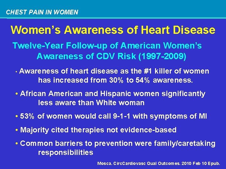 CHEST PAIN IN WOMEN Women’s Awareness of Heart Disease Twelve-Year Follow-up of American Women’s