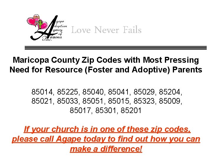 Love Never Fails Maricopa County Zip Codes with Most Pressing Need for Resource (Foster
