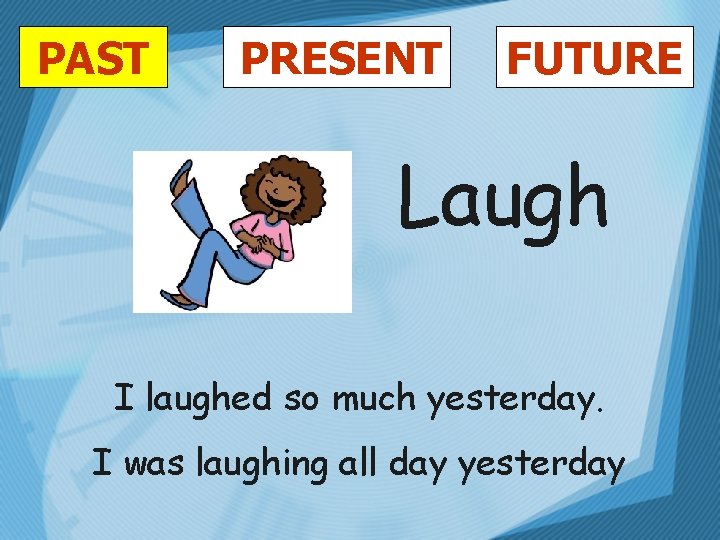 PAST PRESENT FUTURE Laugh I laughed so much yesterday. I was laughing all day