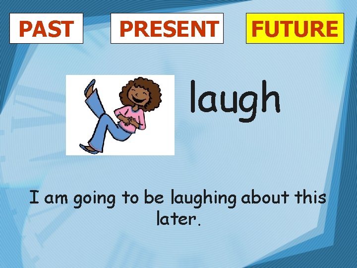 PAST PRESENT FUTURE laugh I am going to be laughing about this later. 