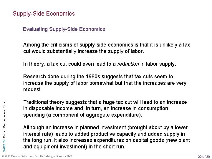 Supply-Side Economics Evaluating Supply-Side Economics Among the criticisms of supply-side economics is that it