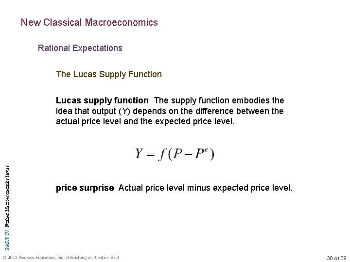 New Classical Macroeconomics Rational Expectations The Lucas Supply Function PART IV Further Macroeconomics Issues
