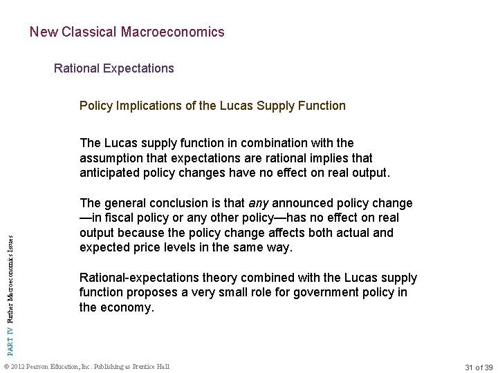 New Classical Macroeconomics Rational Expectations Policy Implications of the Lucas Supply Function PART IV
