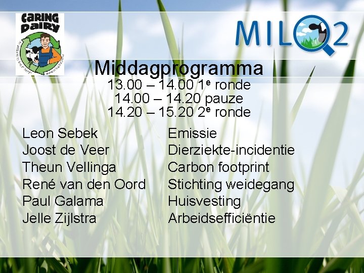 Middagprogramma 13. 00 – 14. 00 1 e ronde 14. 00 – 14. 20