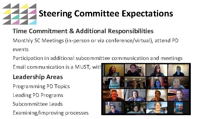 Steering Committee Expectations Time Commitment & Additional Responsibilities Monthly SC Meetings (in-person or via