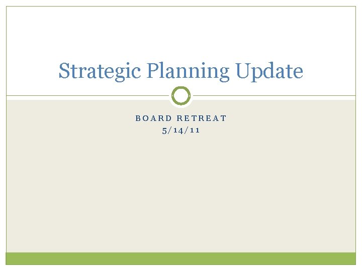 Strategic Planning Update BOARD RETREAT 5/14/11 
