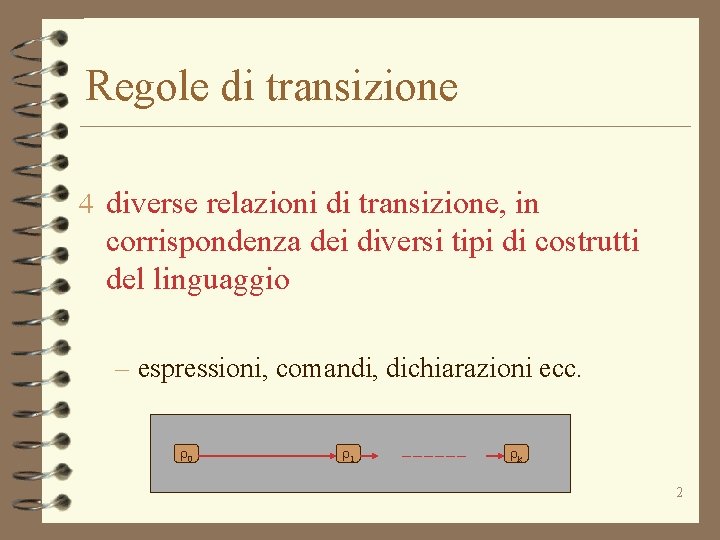 Regole di transizione 4 diverse relazioni di transizione, in corrispondenza dei diversi tipi di