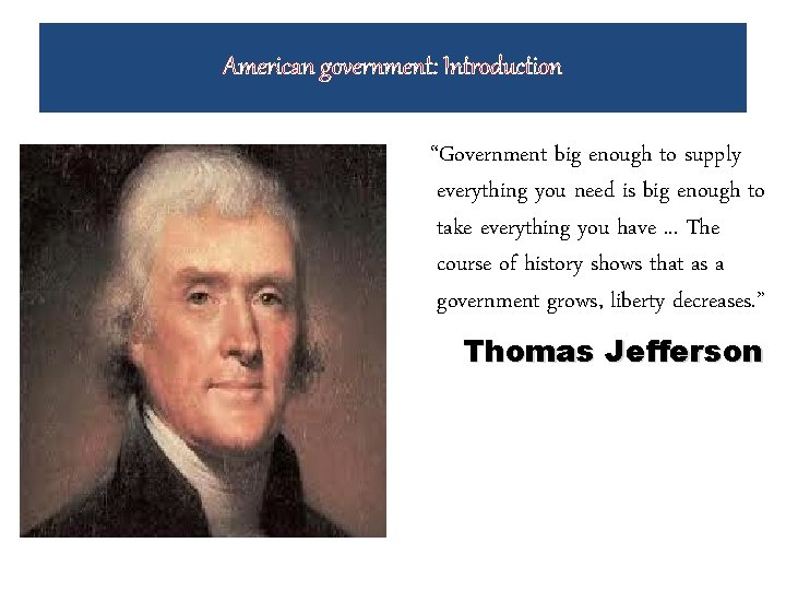 American government: Introduction “Government big enough to supply everything you need is big enough