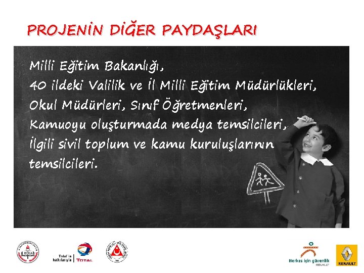 PROJENİN DİĞER PAYDAŞLARI Milli Eğitim Bakanlığı, 40 ildeki Valilik ve İl Milli Eğitim Müdürlükleri,