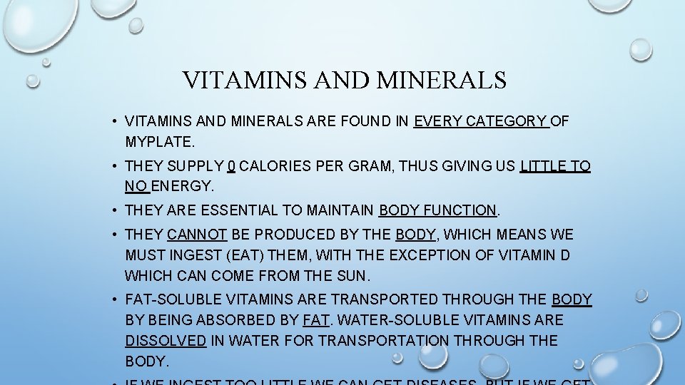 VITAMINS AND MINERALS • VITAMINS AND MINERALS ARE FOUND IN EVERY CATEGORY OF MYPLATE.