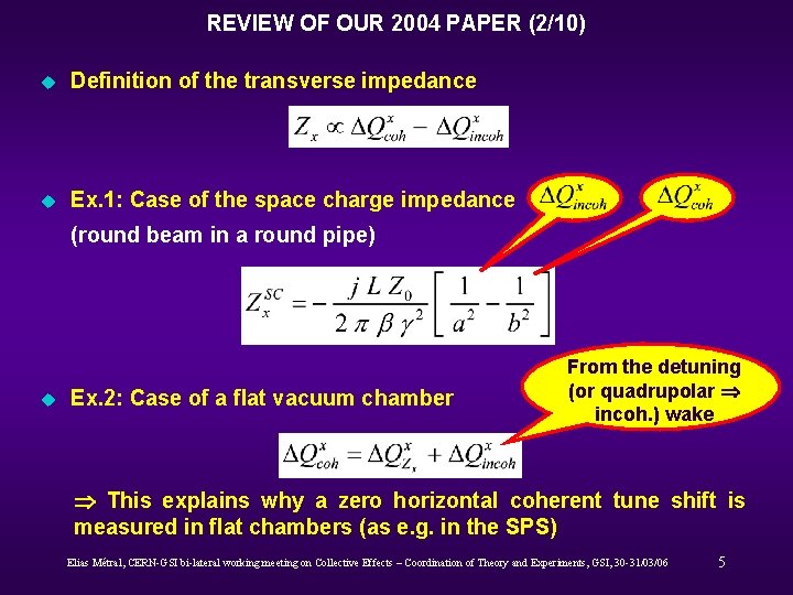 REVIEW OF OUR 2004 PAPER (2/10) u Definition of the transverse impedance u Ex.