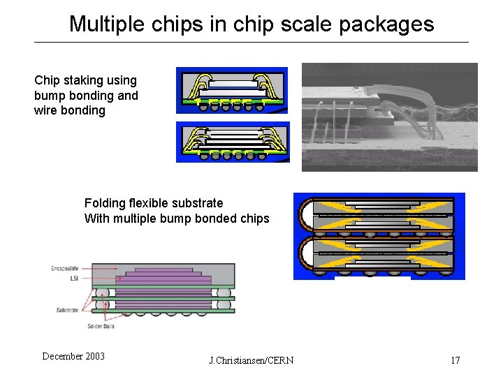 Multiple chips in chip scale packages Chip staking using bump bonding and wire bonding