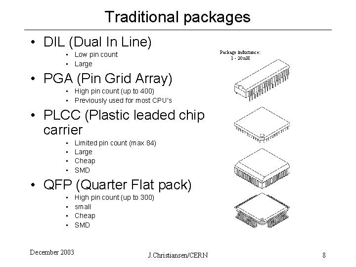 Traditional packages • DIL (Dual In Line) Package inductance: 1 - 20 n. H