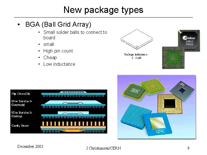 New package types • BGA (Ball Grid Array) • Small solder balls to connect