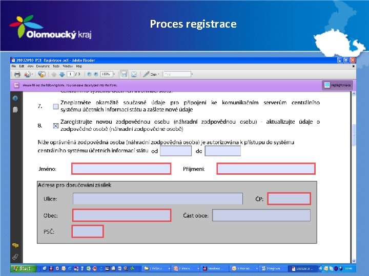 Proces registrace 