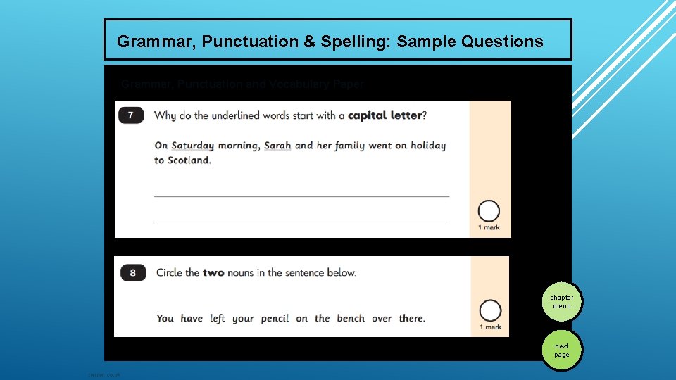 Grammar, Punctuation & Spelling: Sample Questions Grammar, Punctuation and Vocabulary Paper chapter menu next