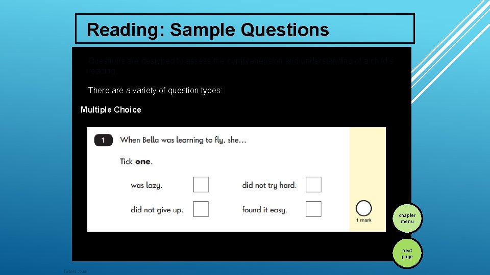 Reading: Sample Questions are designed to assess the comprehension and understanding of a child’s