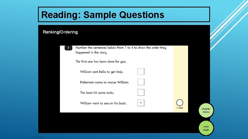Reading: Sample Questions Ranking/Ordering chapter menu next page 