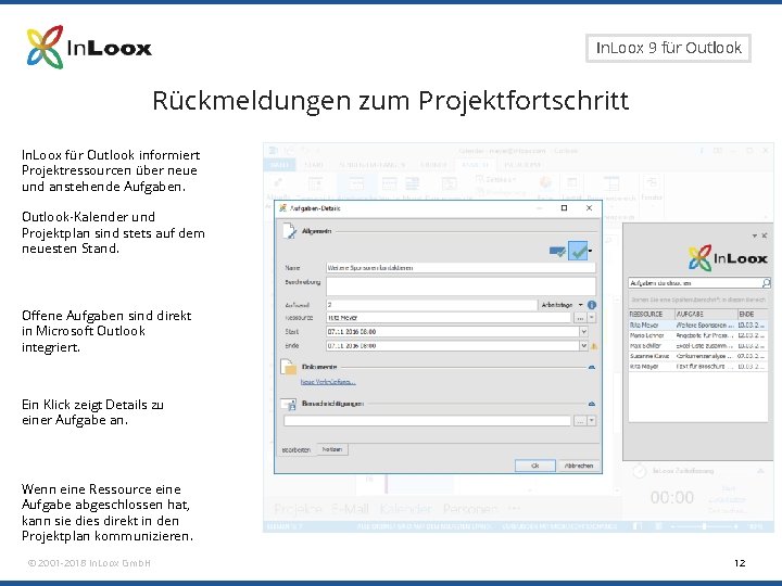 Seite 12 In. Loox 9 für Outlook Rückmeldungen zum Projektfortschritt In. Loox für Outlook