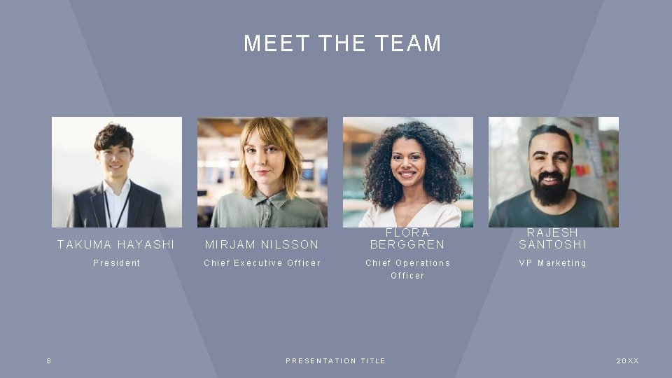 MEET THE TEAM 8 TAKUMA HAYASHI MIRJAM NILSSON President Chief Executive Officer FLORA BERGGREN