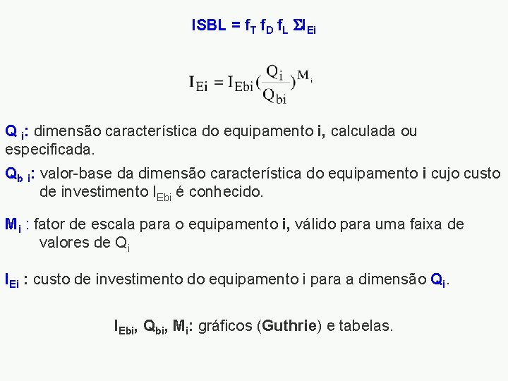 ISBL = f. T f. D f. L IEi Q i: dimensão característica do