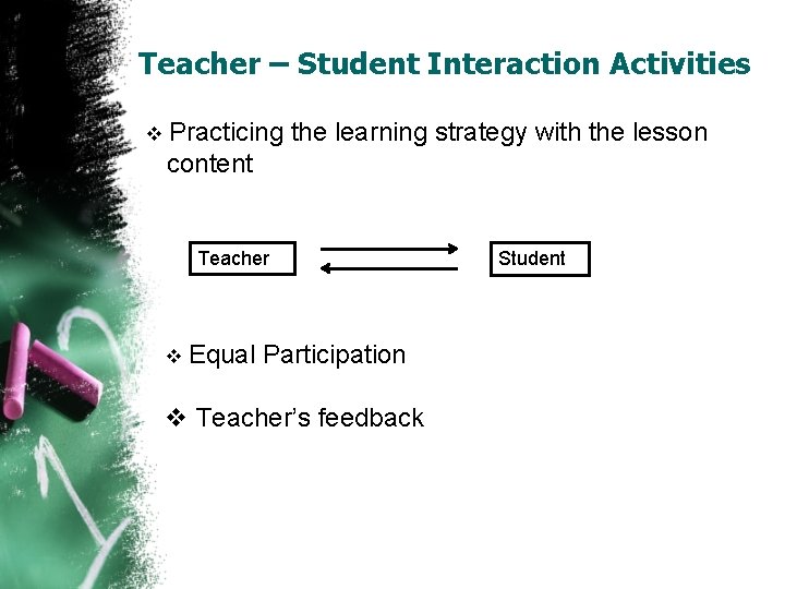 Teacher – Student Interaction Activities v Practicing the learning strategy with the lesson content