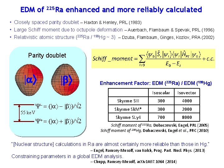 EDM of 225 Ra enhanced and more reliably calculated • Closely spaced parity doublet