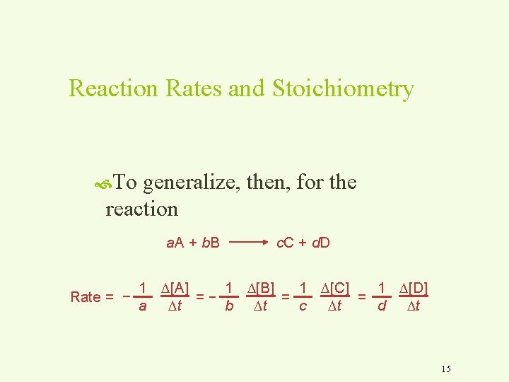 Reaction Rates and Stoichiometry To generalize, then, for the reaction a. A + b.