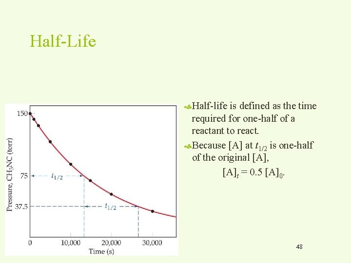 Half-Life Half-life is defined as the time required for one-half of a reactant to