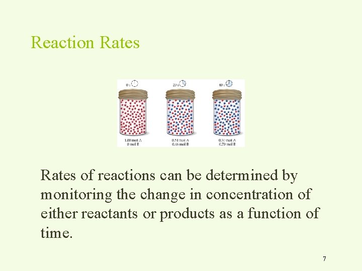 Reaction Rates of reactions can be determined by monitoring the change in concentration of