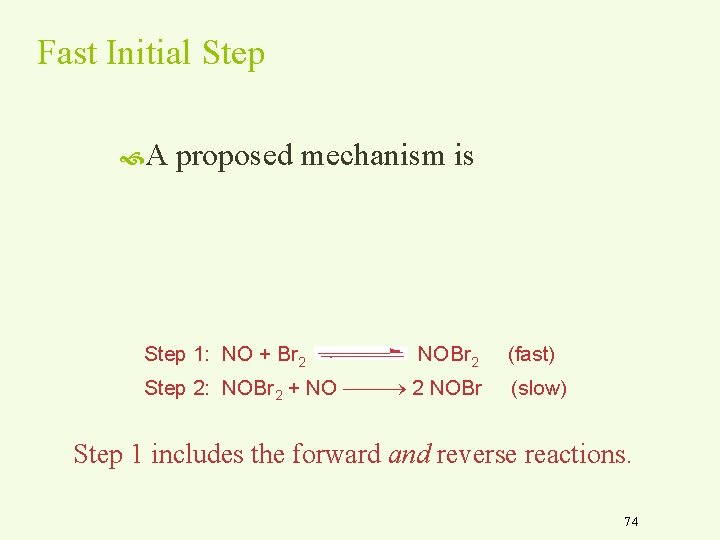 Fast Initial Step A proposed mechanism is Step 1: NO + Br 2 NOBr