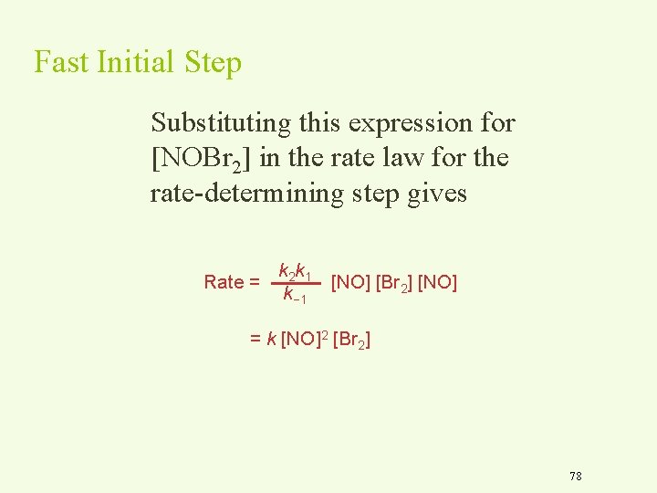 Fast Initial Step Substituting this expression for [NOBr 2] in the rate law for