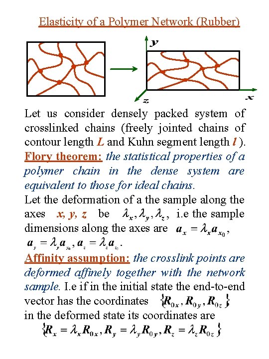 Elasticity of a Polymer Network (Rubber) Let us consider densely packed system of crosslinked