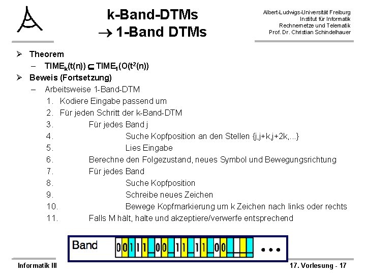 k-Band-DTMs 1 -Band DTMs Albert-Ludwigs-Universität Freiburg Institut für Informatik Rechnernetze und Telematik Prof. Dr.