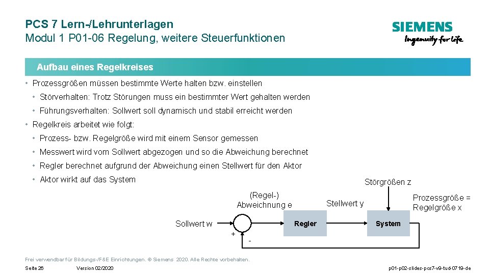 PCS 7 Lern-/Lehrunterlagen Modul 1 P 01 -06 Regelung, weitere Steuerfunktionen Aufbau eines Regelkreises