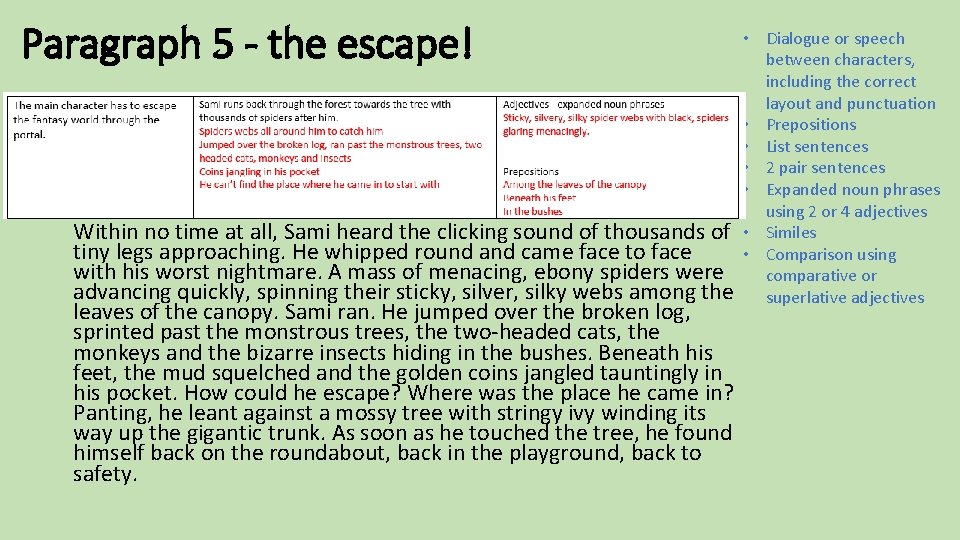 Paragraph 5 - the escape! Within no time at all, Sami heard the clicking