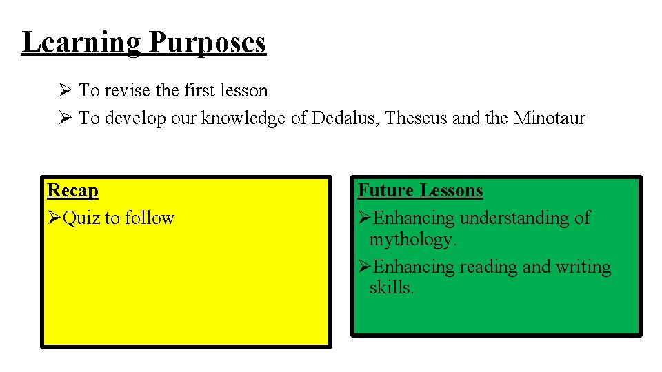 Learning Purposes Ø To revise the first lesson Ø To develop our knowledge of