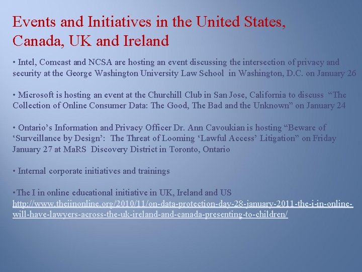 Events and Initiatives in the United States, Canada, UK and Ireland • Intel, Comcast